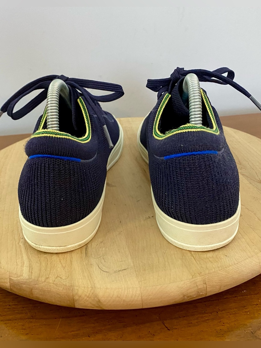 Rothy's The Lace Up Sneakers Navy Blue Yellow Trim Knit Women’s Size 10 Washable - Picture 4 of 16